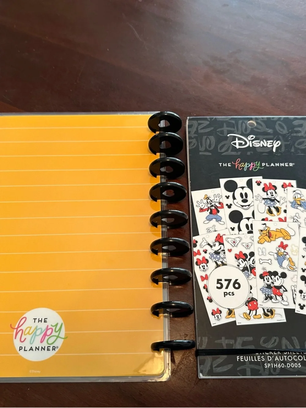 Disney Yellow Stripe Squad Goals planner cover and Mickey & Friends Sticker Set